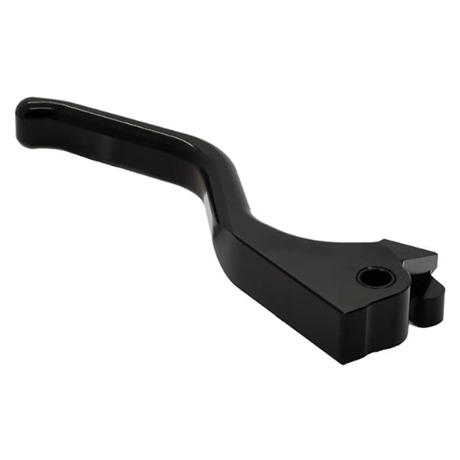 A Billet Brake Lever - Black - 2004-2013 Sportster (Matching to 1FNGR easy pull clutch) handlebar handle for a Sportster motorcycle.