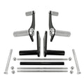 A set of hardware for a Yamaha XS650 motorcycle, including a TC Bros. forward controls kit.