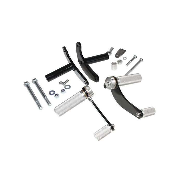 A set of _TC Bros. Kawasaki KZ650-KZ750 Forward Controls Kit_ brake levers and hardware for a motorcycle.