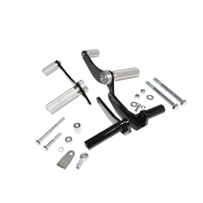 A set of TC Bros. Kawasaki KZ650-KZ750 Forward Controls Kit screws, nuts, and bolts on a white background.