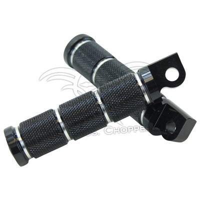 A pair of black Knurled Foot Pegs for Harley Models 2017-Earlier (pair) by HardDrive on a white background.