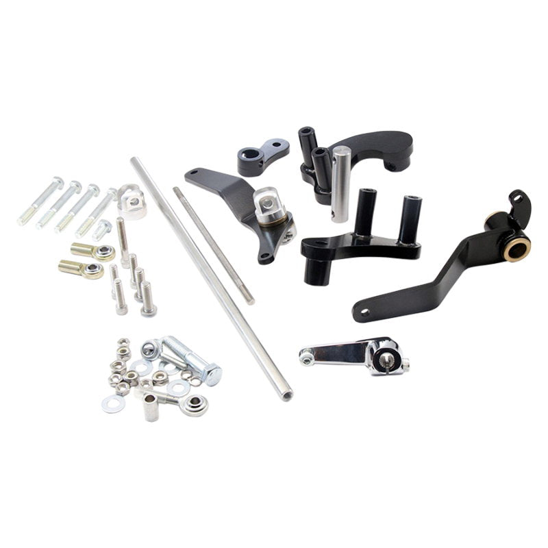 A set of parts for a TC Bros. Sportster Forward Controls Kit (NO PEGS) for 04-13 motorcycle, including screws, nuts, bolts, and aftermarket Harley pegs.