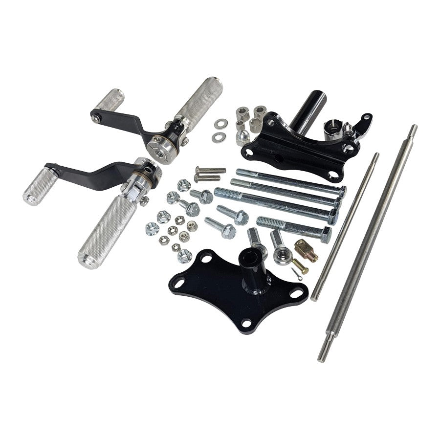 A set of TC Bros. Sportster Forward Controls Kit for 1986-1990 bolts, nuts, and screws for a Sportster motorcycle.