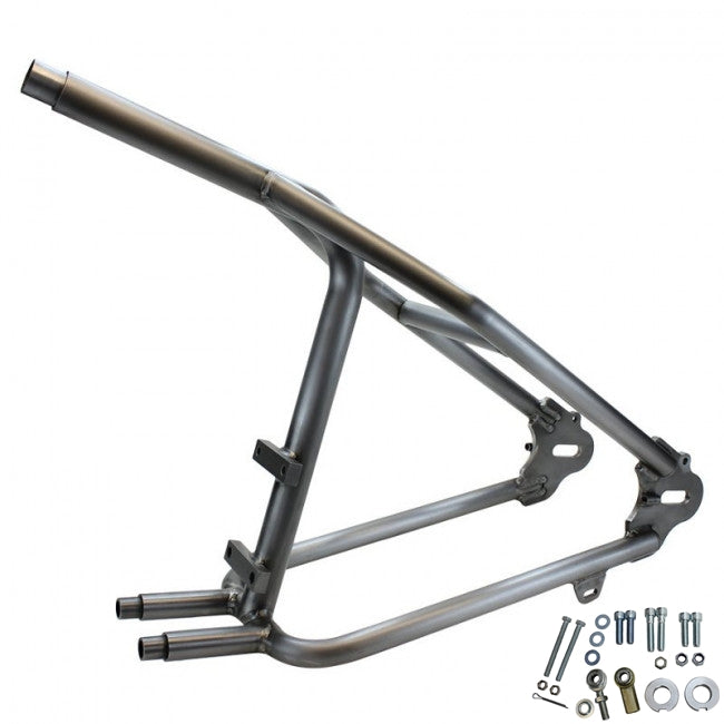 A TC Bros. Sportster Hardtail Kit for 1982-2003 (Weld On) by TC Bros. with a steel frame and bolts and nuts, perfect for installing a stock width wheel onto the motorcycle.