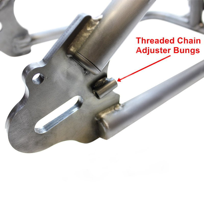 Threaded chain adapter bungs are an important component of the TC Bros. Sportster Hardtail Kit for 1982-2003 (Weld On) fits 180-200 Tire, perfect for wide wheel and tire applications. These high-quality bungs are proudly Made in the USA.