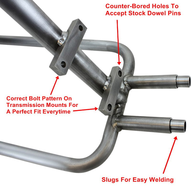 A diagram showing the important parts of a metal frame, including the high-quality Sportster Hardtail Kit for 1982-2003 by TC Bros. (Weld On) fits 180-200 Tire and wide wheel and tire applications. These components are known for their Made in the USA by TC Bros.