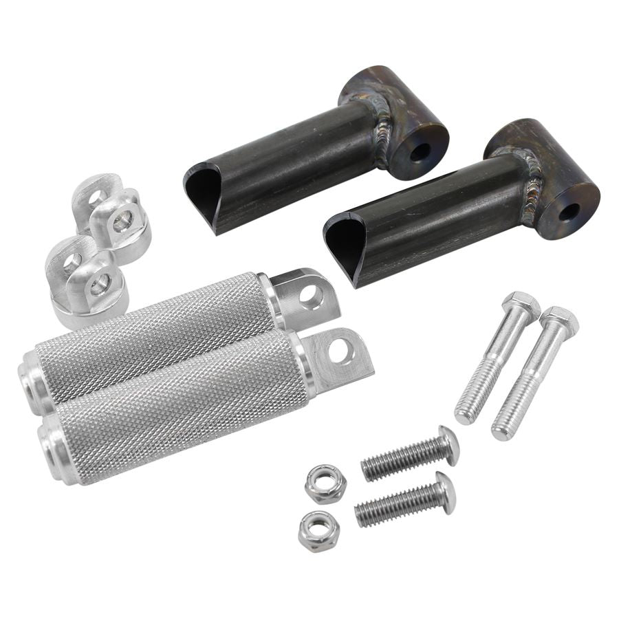 A set of TC Bros Passenger Footpeg Kit for Sportster Hardtails bolts and screws for a hardtail frame kit.