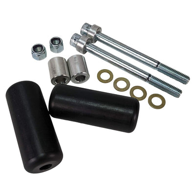 A set of TC Bros. Upper Shock Mount Delrin Crash Sliders 2006-2017 Harley Dyna bolts and nuts for a motorcycle.