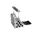Perforated metal throttle pedal assembly with rectangular foot pad and adjustable bracket, perfect for setups using the TC Bros. Holey Battery Box, shown on a white background.