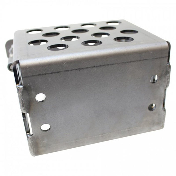 Perforated metal throttle pedal assembly with rectangular foot pad and adjustable bracket, perfect for setups using the TC Bros. Holey Battery Box, shown on a white background.