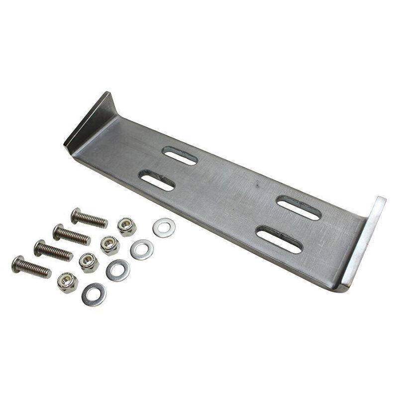 A TC Bros. metal bracket with screws and bolts, featuring a weld-on design.