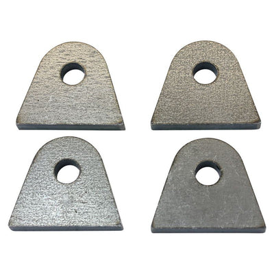 A set of four TC Bros Weld On Steel Mounting Tabs Style 1 with threaded holes on a rigid frame applications.
