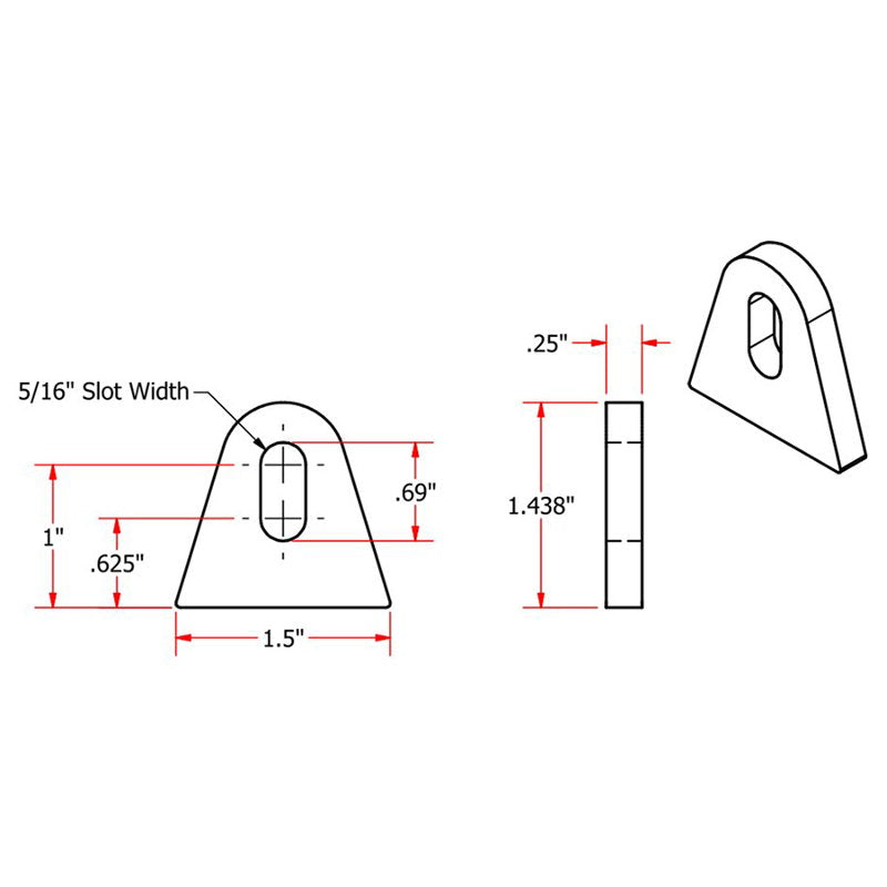 A diagram showing the dimensions of a Weld On Steel Mounting Tabs Style 4 bracket by TC Bros.