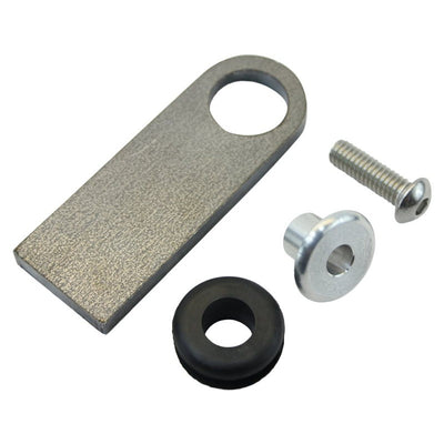 A set of screws, bolts, and TC Bros Heavy Duty Rubber Mounting Straight Tabs for a metal plate.