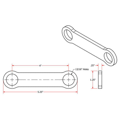 A drawing showing the dimensions of a TC Bros. Heavy Duty Gas Tank Rubber Mounting Kit chain link.