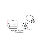 TC Bros. Radius-Style Mounting Bungs by TC Bros., metal dowel pins with rounded ends, perfect for motorcycle fabrication or mounting bungs, arranged on a white background with "RADIUSED" in bold black letters.