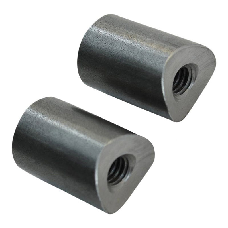 A pair of TC Bros Coped Steel Bungs 5/16-18 Threaded 1 inch Long on a white background.