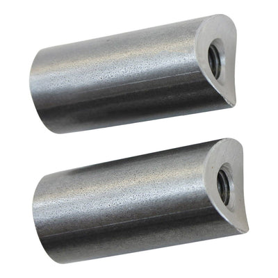 A pair of TC Bros Coped Steel Bungs 5/16-18 Threaded 1-1/2 inch Long bolts on a white background.