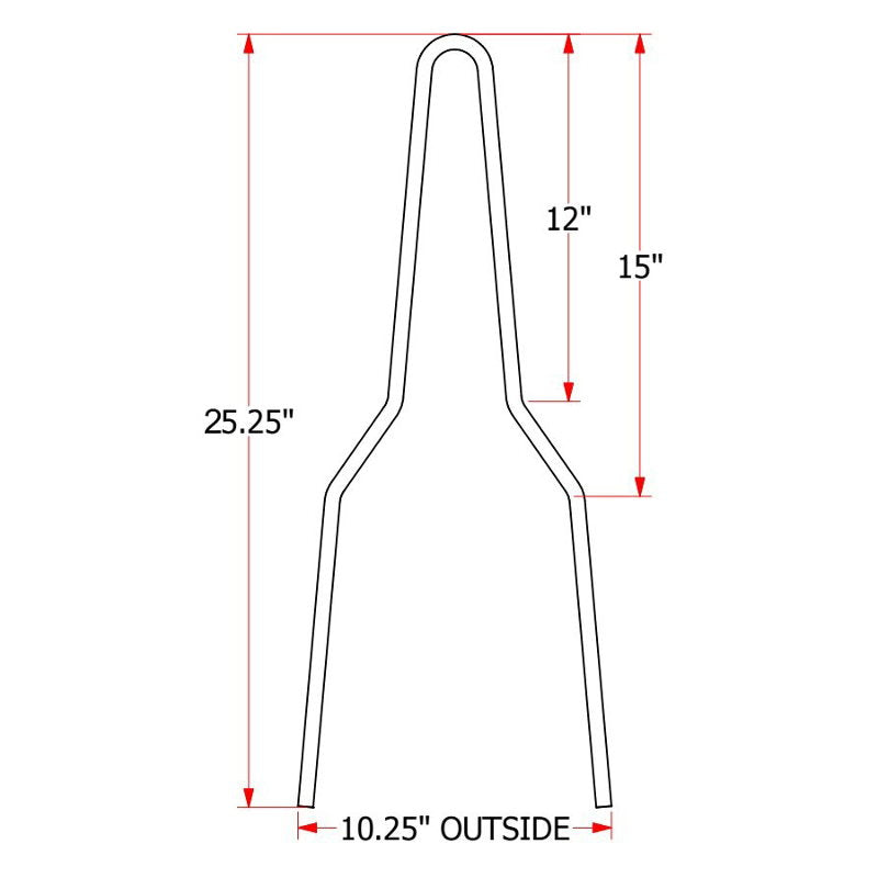 A diagram showing the dimensions of a TC Bros. Original DIY Sissy Bar Kit bike holder.