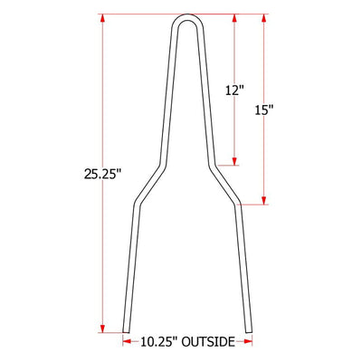 A diagram showing the dimensions of a TC Bros. Original DIY Sissy Bar Kit bike holder.