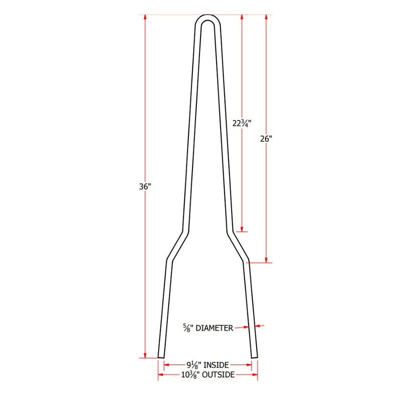A diagram showing the measurements of a TC Bros. Tall DIY Sissy Bar Kit with axle plate mounting tabs.