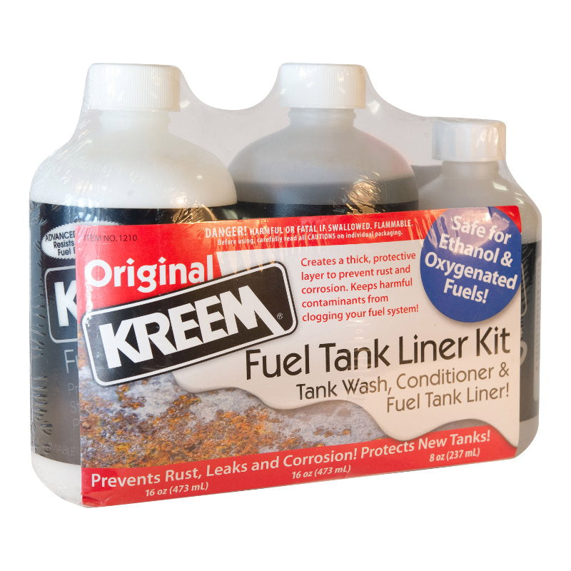 The Kreem Gas Tank Sealer Kit is a kit designed to prevent internal rust and seal fuel tanks.