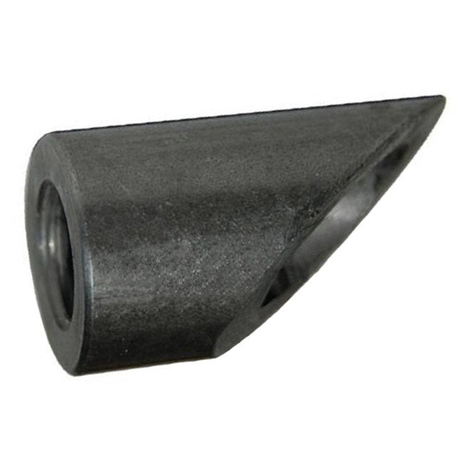A small hole in a piece of black plastic has been modified for the Moto Iron® 1/4" NPT Angled Petcock Bung.