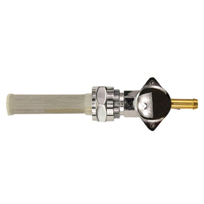 A Moto Iron® straight spigot 13/16" female fuel valve petcock with a chrome straight outlet on a white background.