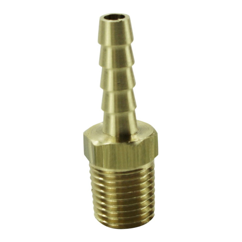 A Moto Iron® brass fitting with 1/4" NPT threads and a threaded end.