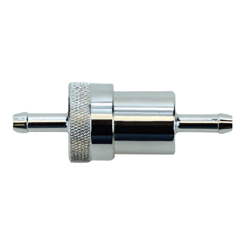 A Mid-USA Chrome High Performance Fuel Filter (1/4" Line) valve on a white background.