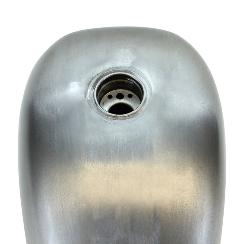 A close up of a silver Mid-USA 2 Gal "Wassell" Peanut Bobber Tank (Low tunnel/ Screw In Cap) with a hole in it.