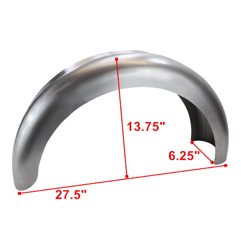 A picture of a TC Bros stainless steel chopper & bobber fender, measuring 6-1/4" wide.