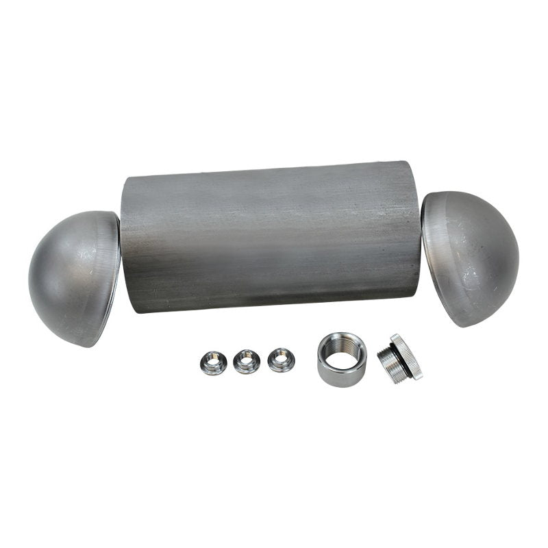 A **TC Bros DIY 5 inch Pill Style Universal Chopper Oil Tank Kit** consisting of a set of stainless steel parts ideal for custom chopper/bobber motorcycles.