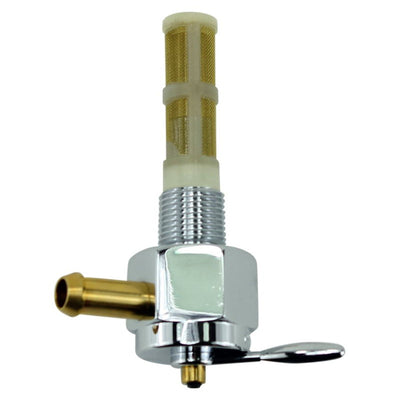 A Moto Iron® Billet petcock fuel valve 3/8" NPT 90 degree right outlet on a white background.