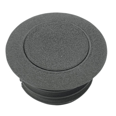 A Drag Specialties Pop-Up Gas Cap - Vented - Black knob on a white background.