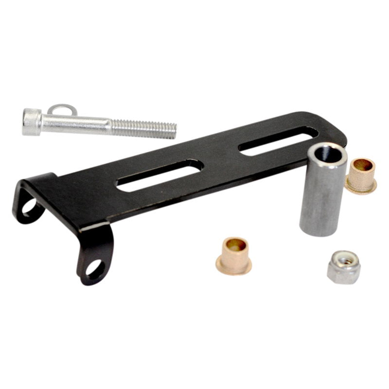 A TC Bros. Weld-On Front Solo Seat Pivot / Hinge for Bobbers & Choppers with adjustability and durability, along with nuts and bolts, on a white background.