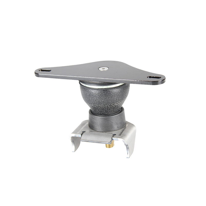 The TC Bros. Air Ride Solo Seat Kit - Single Bag by TC Bros. is a black and silver suspension spring with a mounting bracket, ideal for motorcycle or hardtail chopper seat setups; shown installed under a bicycle seat.
