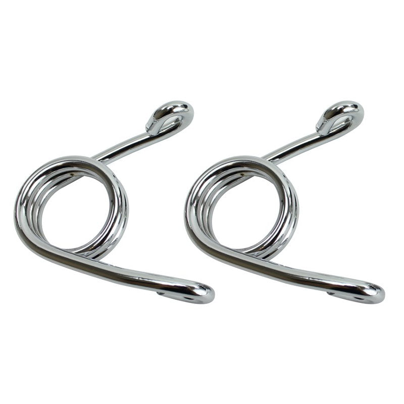 Two pairs of Moto Iron® 3" Chrome Torsion Seat Springs with mounting holes on a white background.