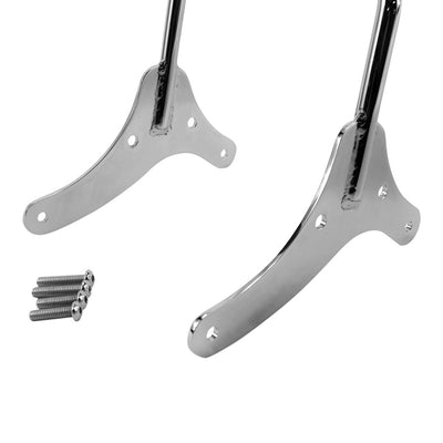 A pair of chrome brackets with screws and bolt-on TC Bros. Sportster 94-03 Kickback Sissy Bar Chrome.