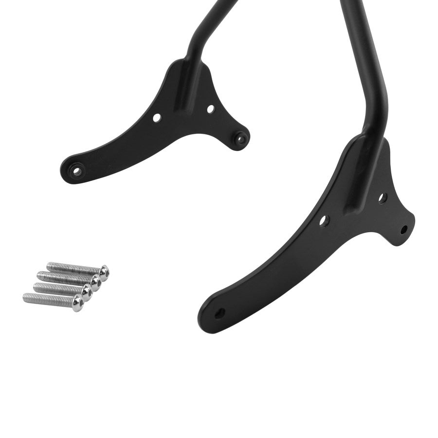 A pair of TC Bros. Sportster 2004-22 Sissy Bar Black motorcycle handlebars with screws and bolt-on.