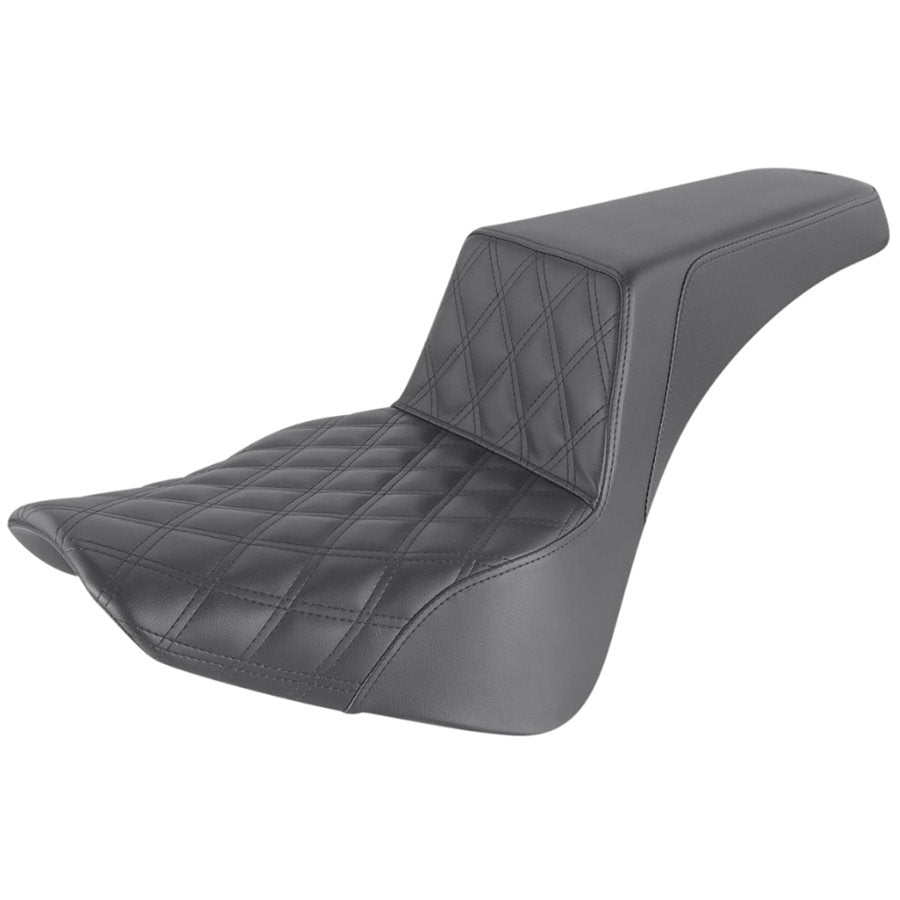 Upgrade your Harley-Davidson with a sleek Saddlemen Step-Up Seat 2018-24 FLDE/FLHC/FLHCS/FLSL - Black Front Diamond Stitch. Transform your FLDE, FLHC, FLHCS, or FLSL with this stylish and comfortable Saddlemen seat.