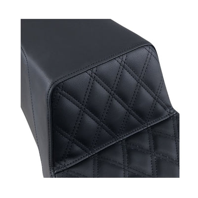 A Saddlemen Step-Up Seat FLHR FLHX 1997-2007 - Black Front Diamond Stitch with a quilted pattern.