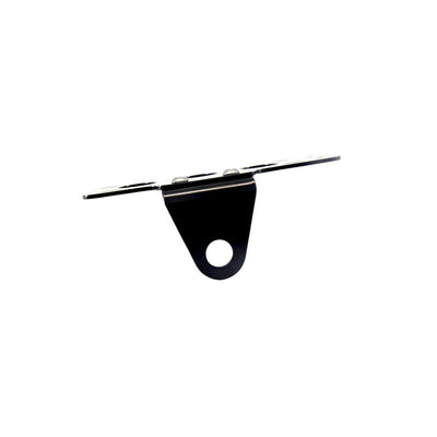 A black TC Bros. Side Mount License Plate Bracket (with no light) 20mm (3/4") Axle Mount on a white background offers multiple mounting options for a license plate.