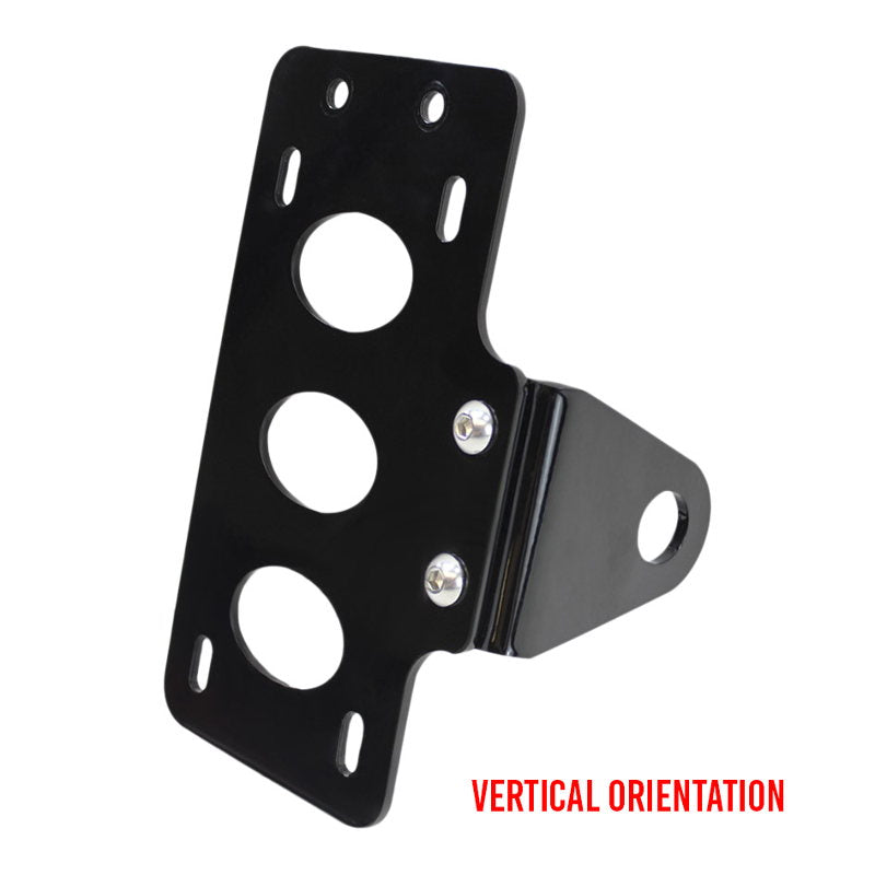 A TC Bros. Side Mount License Plate Bracket (with no light) 20mm (3/4") Axle Mount plate, offering mounting options for a license plate bracket.