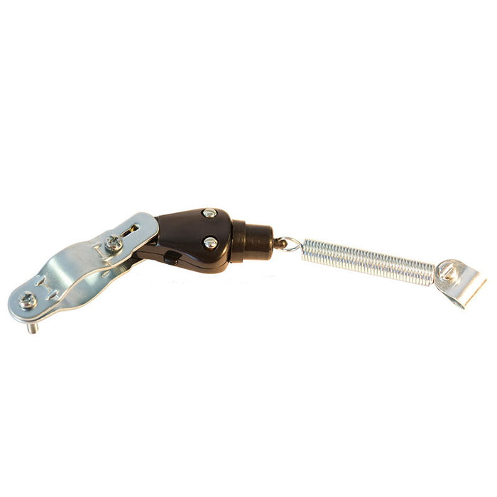 The Moto Iron® Universal Motorcycle Brake Light Switch includes a metal hinge with a spring and black connector, plus screws, ideal for universal brake light setups.