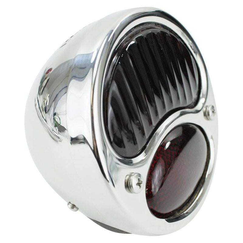 A TC Bros. Ford Duolamp Model A Stainless Steel Tail Light with a red brake/running light.