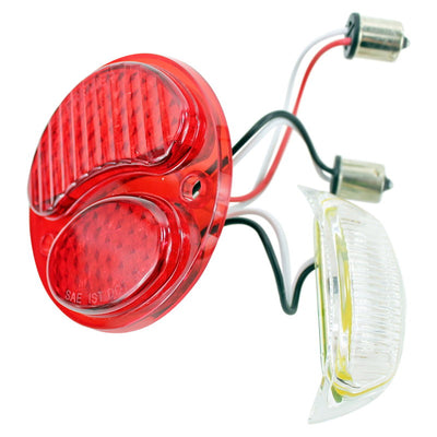 Red and white tail lights for a motorcycle can be upgraded with the LED Conversion Lens for Ford Duolamp Model A Tail Lights by TC Bros. for a modern look.