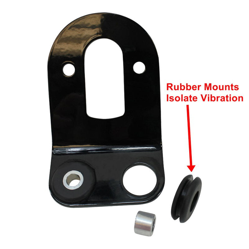 Rubber mounts isolate vibration and provide a secure axle mount hole for the TC Bros. LED Model A Side Mount Tail Light/License Plate Bracket.