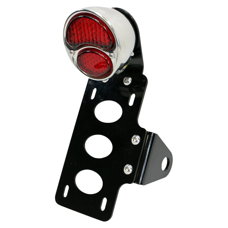 TC Bros. LED Model A Side Mount Tail Light/License Plate Bracket is a stylish accessory for your motorcycle, featuring an LED tail light and axle mount hole for easy installation.