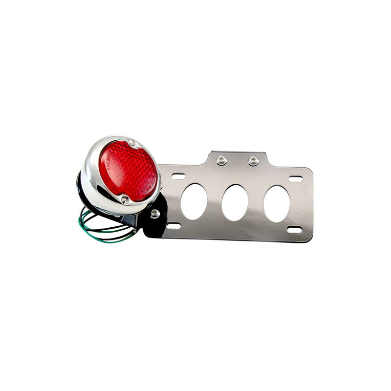 The TC Bros. LED 33 Ford Replica Side Mount Tail Light/License Plate Bracket is a versatile bracket with a red light mounted on a white background.